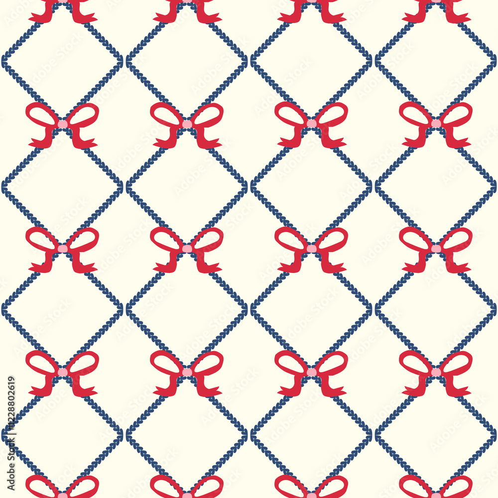 Fototapeta premium Heart of Argyle with red ribbon. Seamless pattern. 