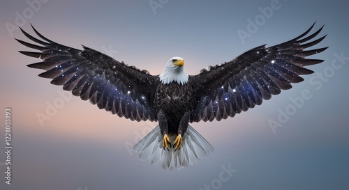 Majestic Bald Eagle Soaring with Galaxy Wings