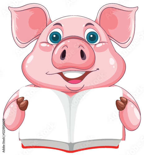 Smiling Pig Reading a Book