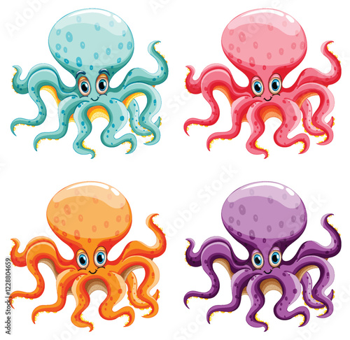 Colorful Cartoon Octopuses Illustration