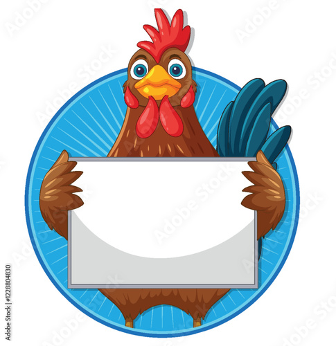 Cartoon Rooster Holding Blank Sign