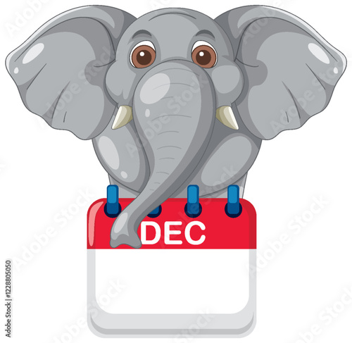 Elephant with December Calendar Illustration