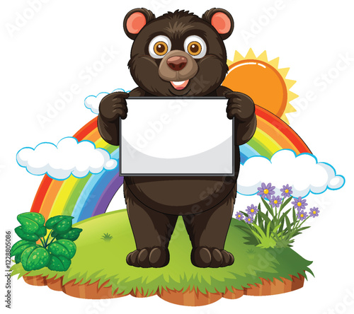 Cheerful Bear with Rainbow Sign