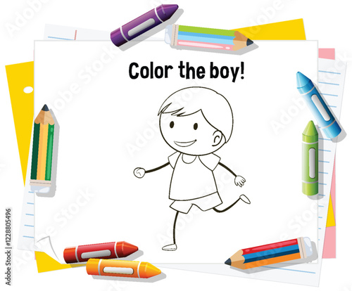 Coloring Fun with Boy Illustration