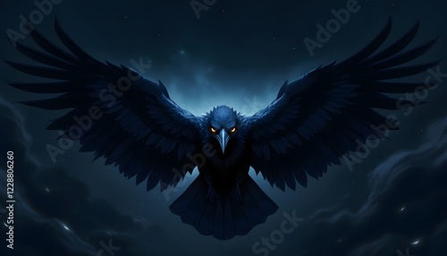 Majestic Raven Artwork Night Sky Digital Painting