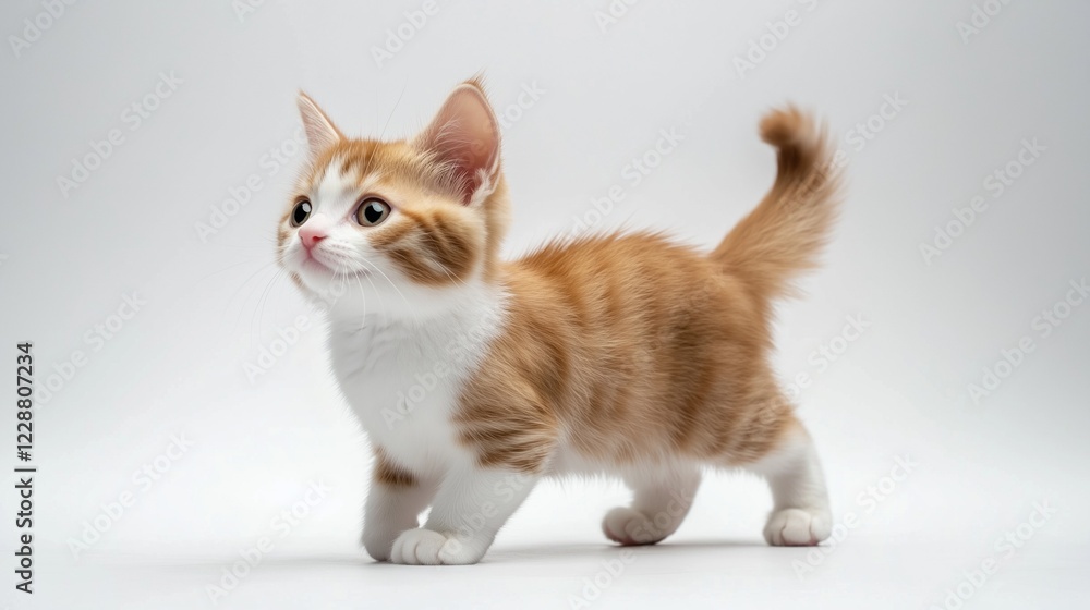 Playful Munchkin kitten with orange and white fur. Playful Munchkin kitten with orange and white fur.