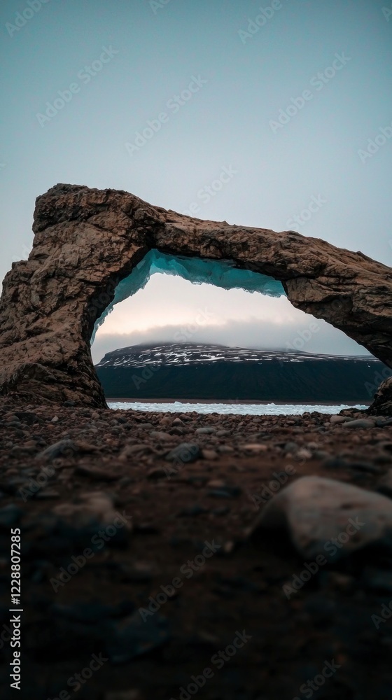 Fototapeta premium Arctic Landscape Serene Ice Arch Glacial View Rock Formation