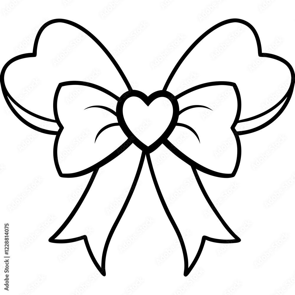 Graceful Bow and Hearts Outline Style Graceful Bow and Hearts Outline Style