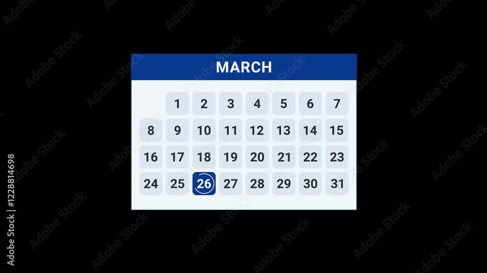 26 March date calendar Animation 26 March date calendar Animation