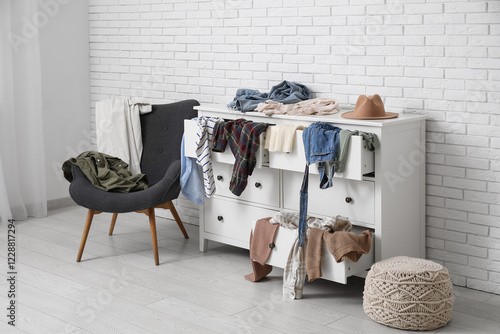 Interior of messy room with...
