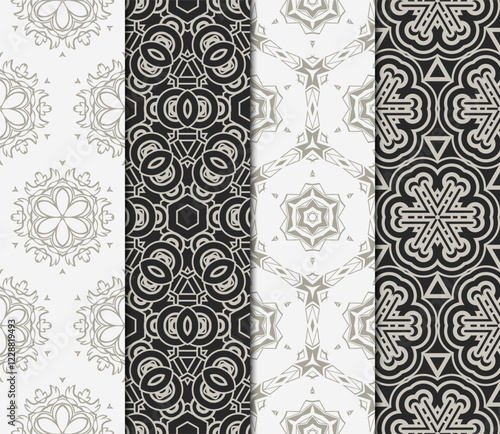 set of Seamless texture of floral decorative ornament. Vector illustration. For the interior design, printing, web and textile