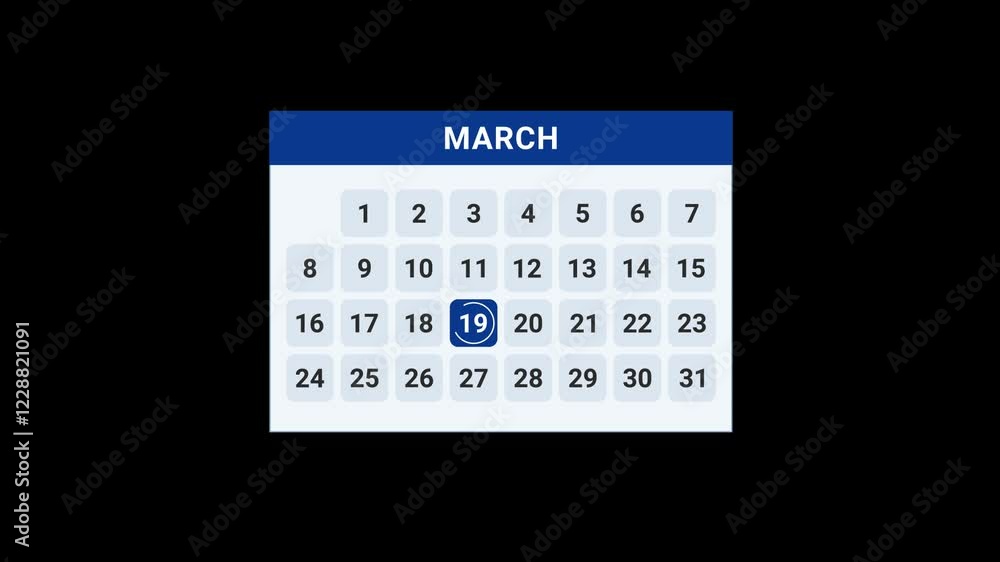 19 March date calendar Animation 19 March date calendar Animation
