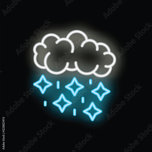 Neon sign illustrating a cloud raining stars, representing a magical or extraordinary event