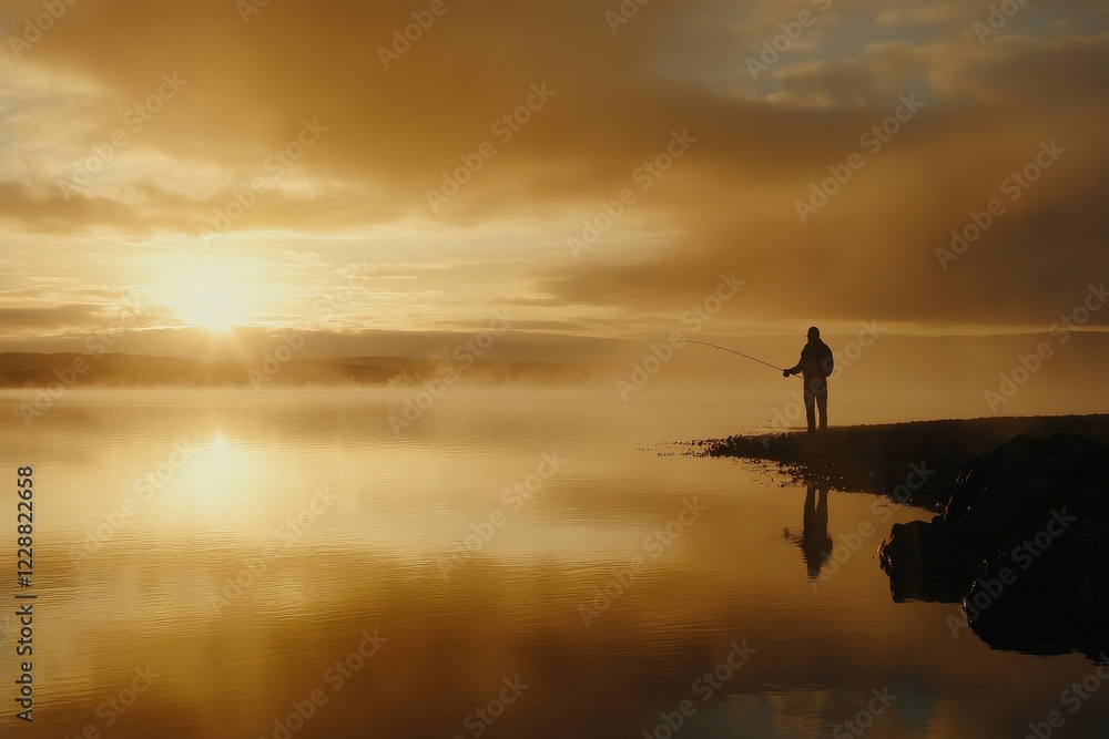 Fototapeta premium Golden Sunrise Fishing Serenity