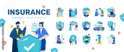 Insurance protection illustration collection set vector design