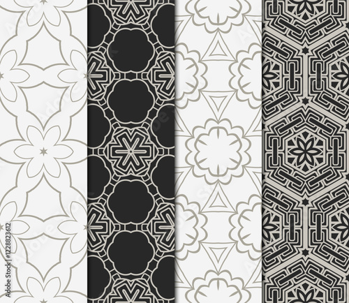 set of modern floral seamless pattern art background. Luxury texture for wallpaper, invitation. Vector illustration.