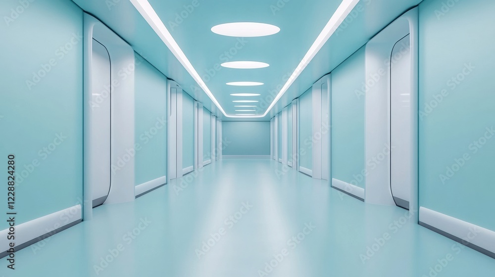 Fototapeta premium Futuristic corridor with smooth walls and bright ambient lighting, evoking a modern feel.