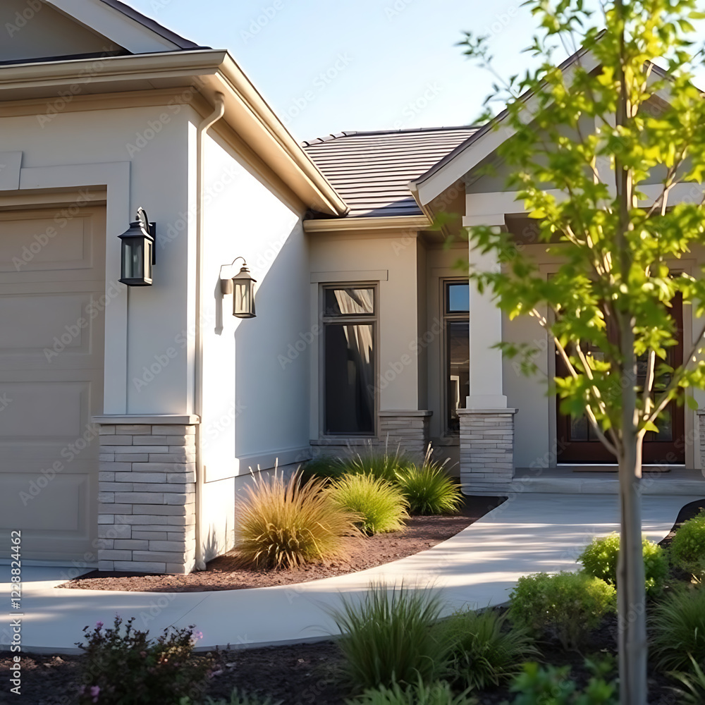 Obraz premium Luxury Modern Home Exterior: Stunning Contemporary Architecture and Landscaping Design