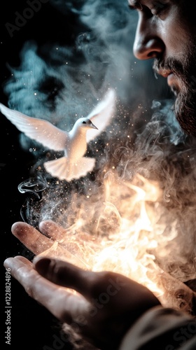 Holy Spirit Dove  Pentecost Fire  Spiritual Faith  Divine Light  Religious Imagery  Man s photo