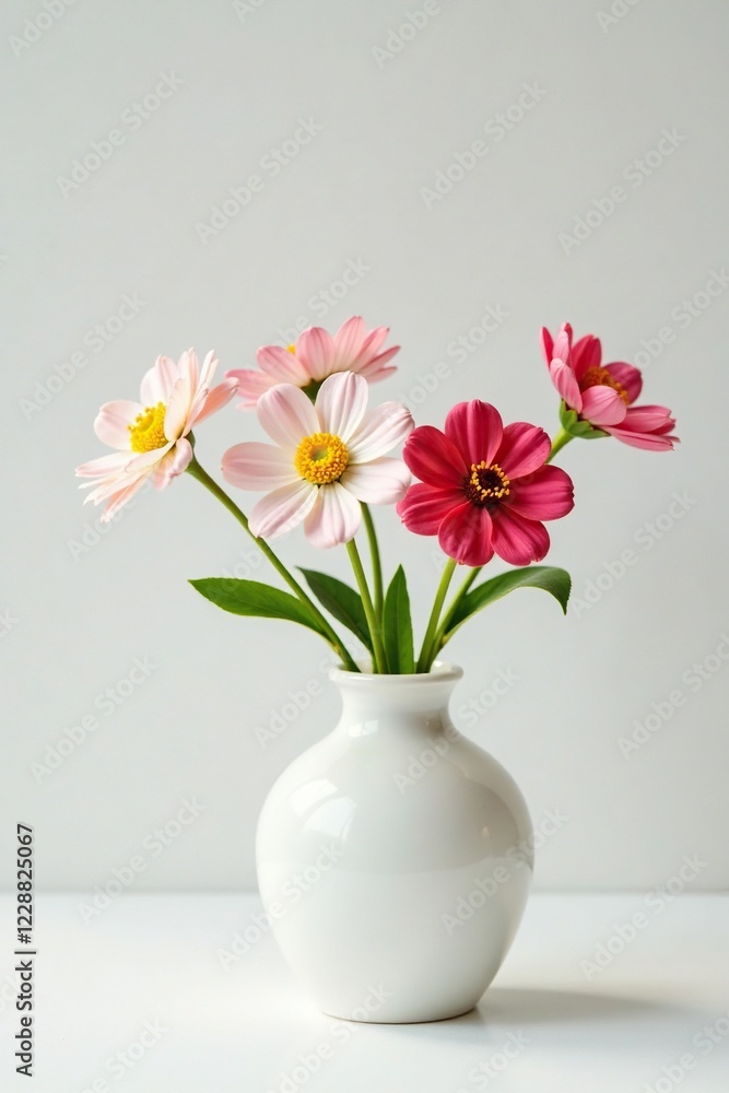 A simple white ceramic vase with a few fresh flowers, flowers, vase, simple A simple white ceramic vase with a few fresh flowers, flowers, vase, simple