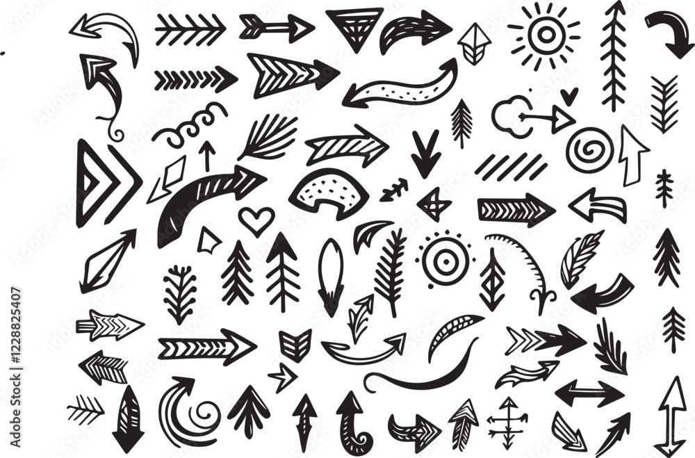 Obraz premium Set of Hand drawn vector arrows doodle on white background. design element vector illustration.