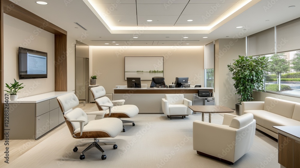 Modern office interior design with comfortable seating and sleek decor. Modern office interior design with comfortable seating and sleek decor.