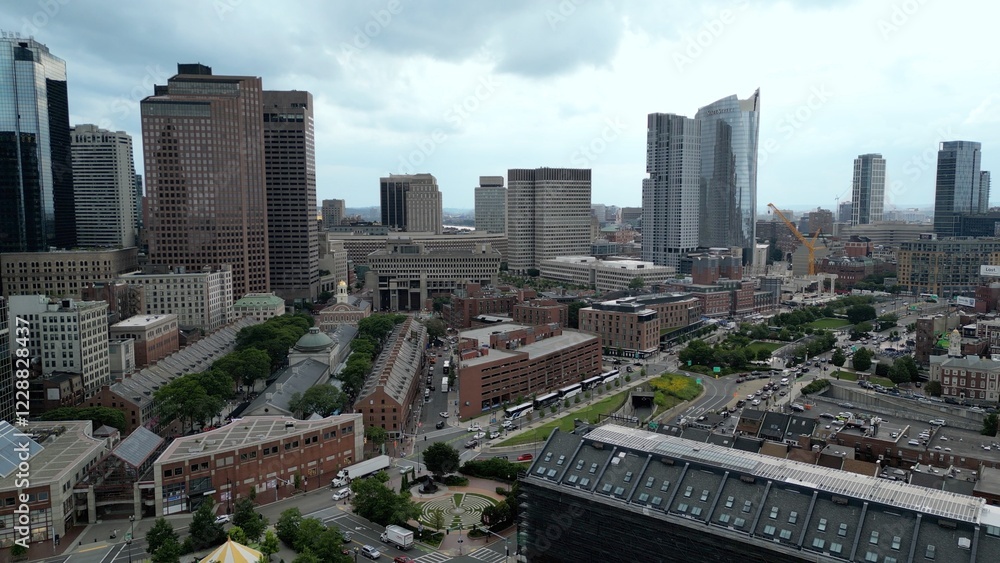 Naklejka premium Aerial View of the Boston Skyline