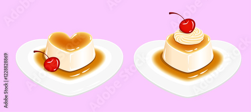 delicious pudding Heart shape topping cherry