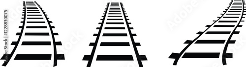 Railway tracks and switches or turnouts of the main railway station set, Straight and curved railway train track icons. Top view railroad train paths. on transparent background, used for railway lines