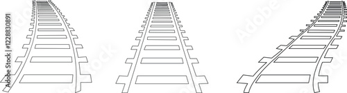 Railway tracks and switches or turnouts of the main railway station set, Straight and curved railway train track icons. Top view railroad train paths. on transparent background, used for railway lines