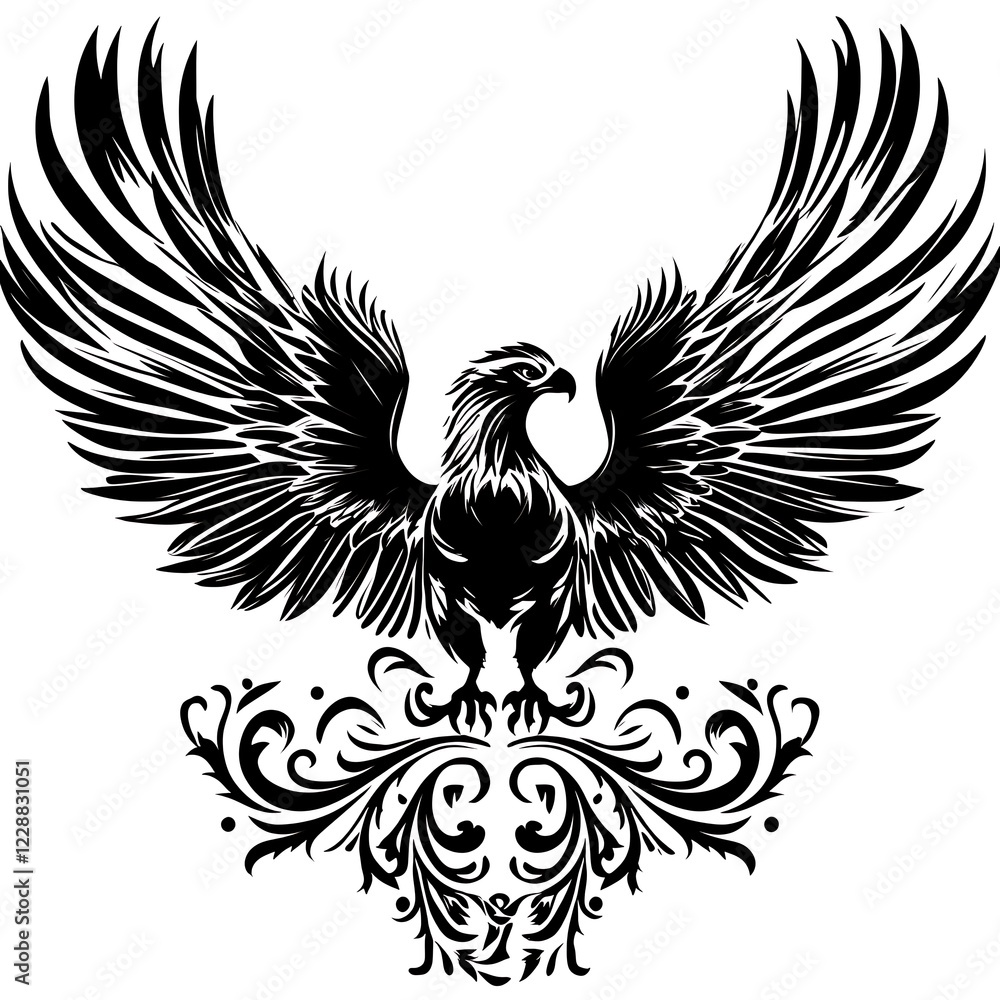 Fototapeta premium Stylized eagle graphic design, intricate background