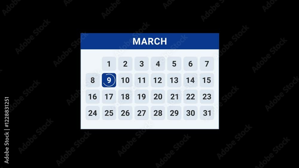 9 March date calendar Animation 9 March date calendar Animation