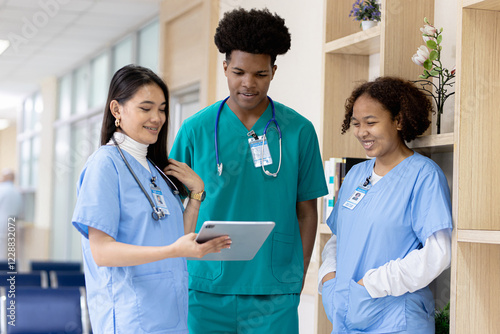 Doctors and medical students examining sick people