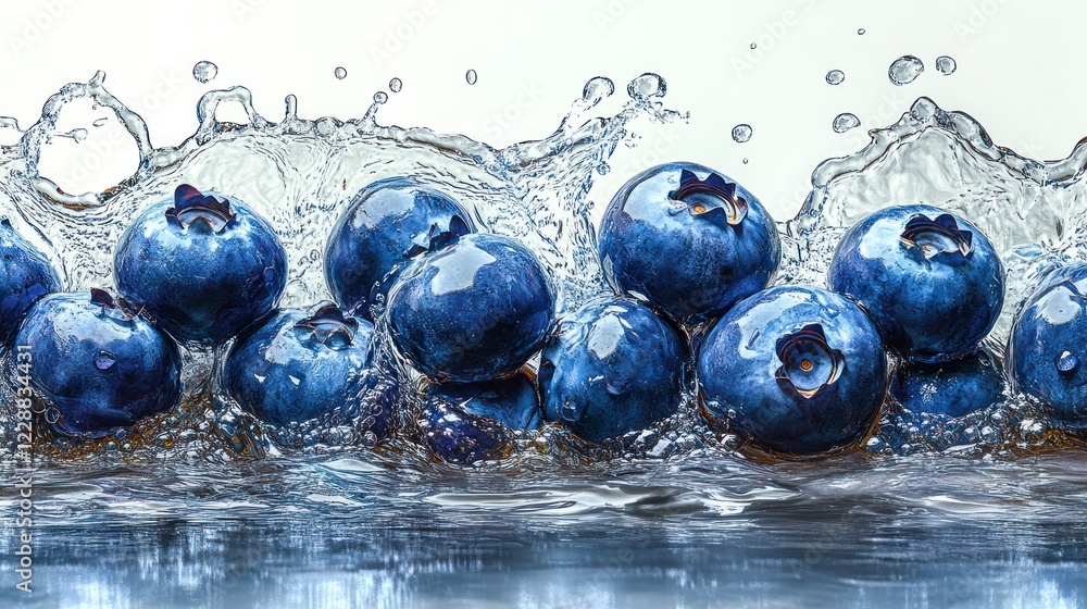 Juicy Blueberries Splashing Water, Refreshing Juicy Blueberries Splashing Water, Refreshing