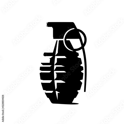 Hand Grenade Icon: A stark black and white illustration of a hand grenade, a potent symbol of military conflict, danger, and explosive power.