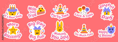 bundle sticker happy brithday. vector illustration