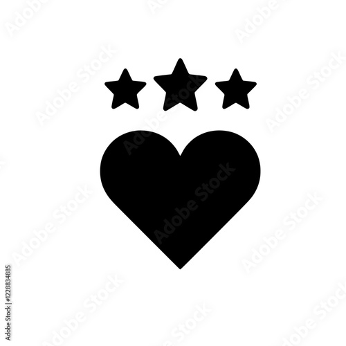 Heart with Three Stars: Simple black icon of a heart with three stars, perfect for representing love, appreciation, ratings, and quality. This minimalistic design conveys positivity and excellence. 