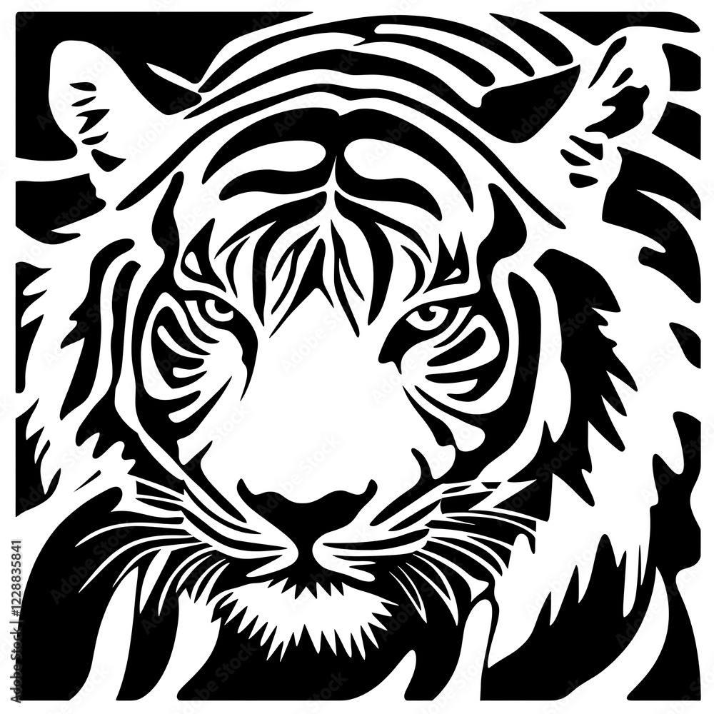 Black and white tiger head graphic design Black and white tiger head graphic design