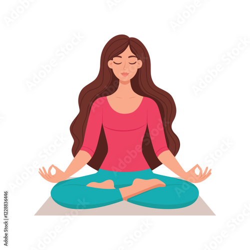 woman meditating, Meditation and Yoga Concept Flat Vector Illustration