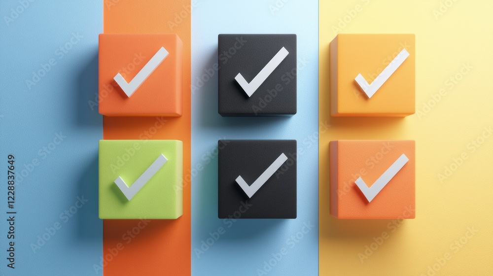 Colorful checkmark icons on glowing background digital art abstract Colorful checkmark icons on glowing background digital art abstract