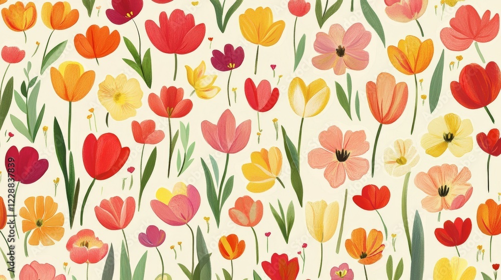 A Charming Seamless Pattern of Colorful Tulips in a Pixel Art Style A Charming Seamless Pattern of Colorful Tulips in a Pixel Art Style