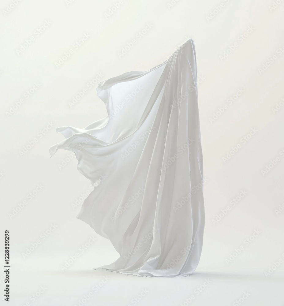 White fabric flowing, studio backdrop, elegant drape, product display White fabric flowing, studio backdrop, elegant drape, product display