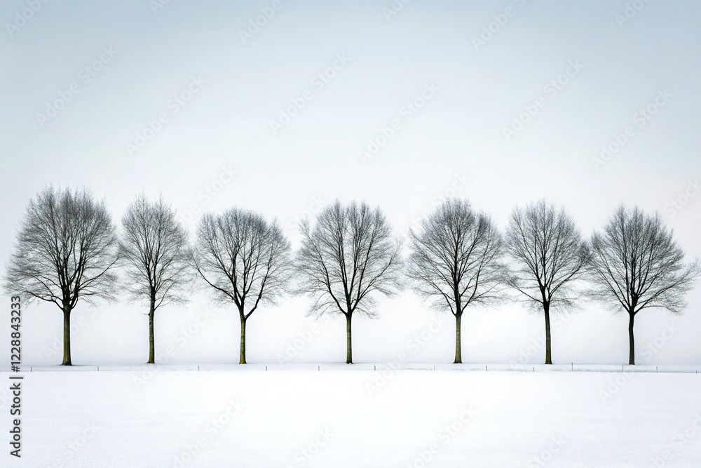 Fototapeta premium Minimalist Trees Silhouette, Isolated White Background - Stock Photo