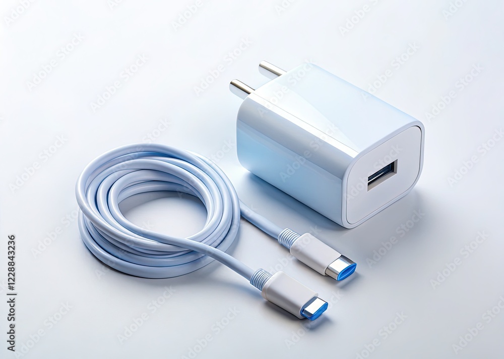 Minimalist White Background Product Shot: Fast Phone Charger with Lightning Cable Minimalist White Background Product Shot: Fast Phone Charger with Lightning Cable