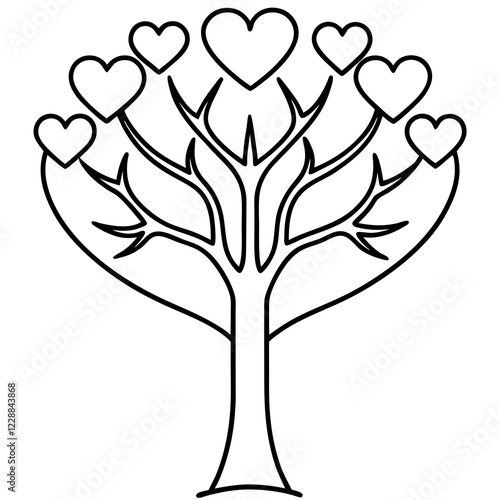 Heart-Shaped Tree Outline in Line Art
