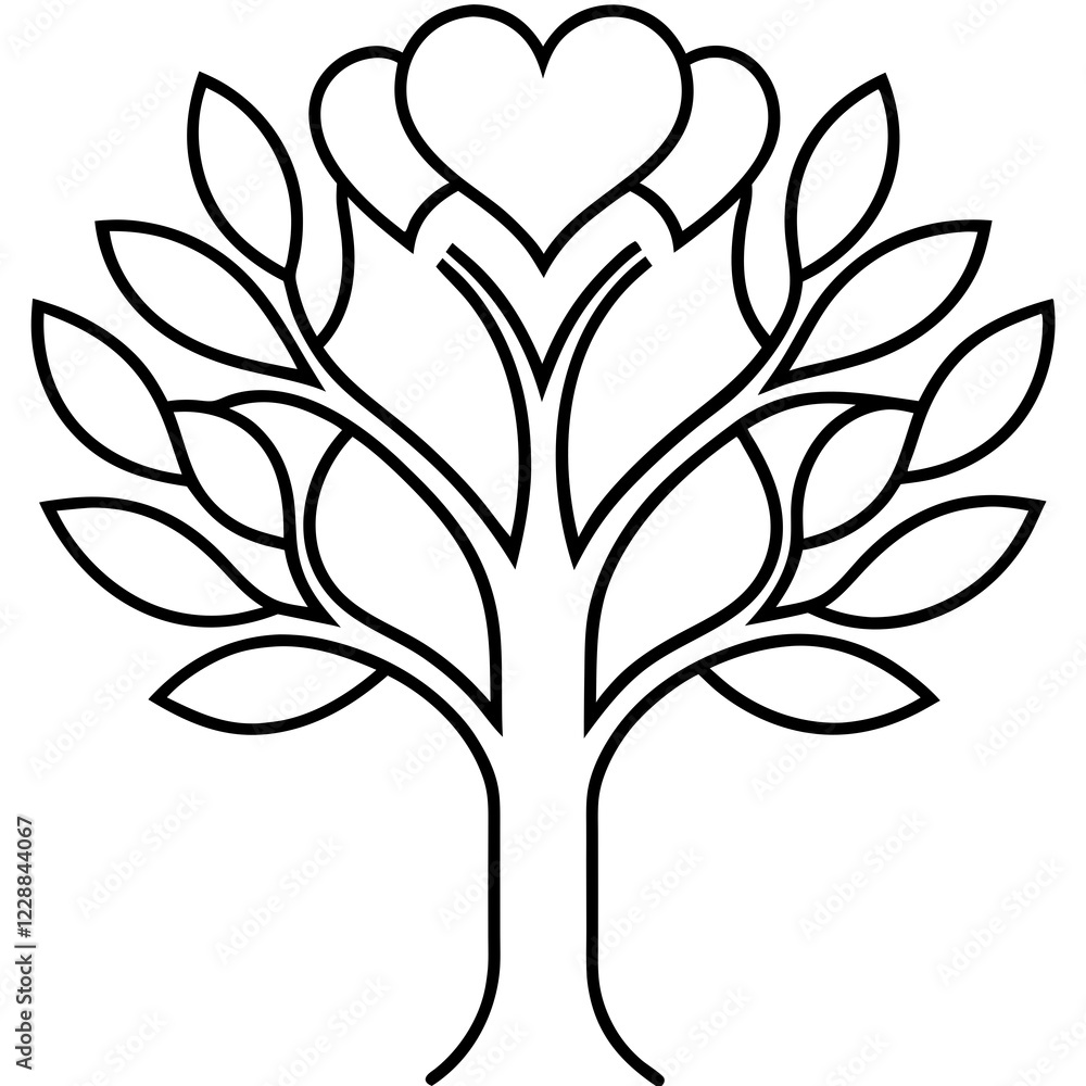 Obraz premium Heart-Shaped Tree Outline in Line Art