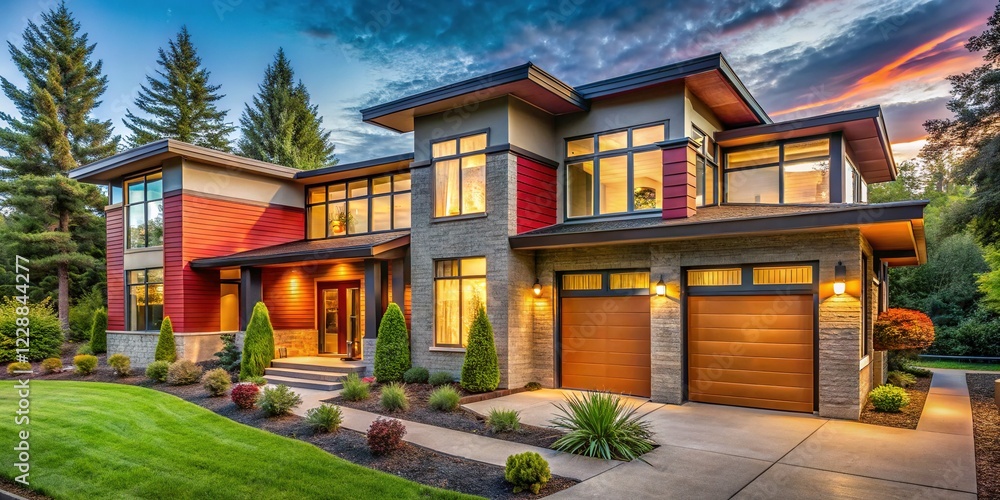 Obraz premium Modern Northwest Home Exterior - Bright Portland Style Architecture