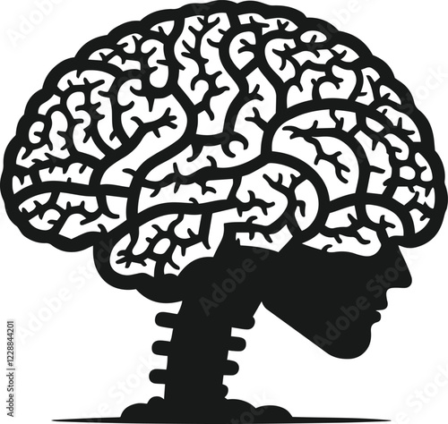 Human brain vector hand drawn anatomy illustration silhouette.