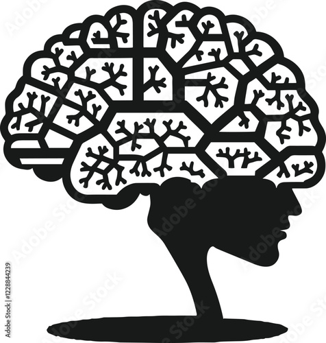 Human brain vector hand drawn anatomy illustration silhouette.