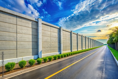 Wallpaper Mural Modern Precast Concrete Wall with Fiberglass Panels & Roadside View - Stock Photo Torontodigital.ca